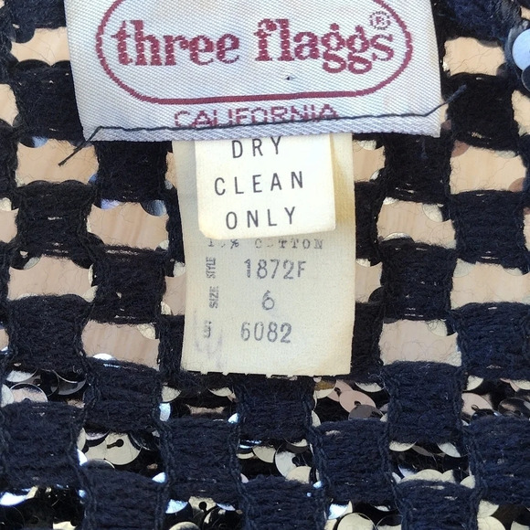 Vintage Three Flags California Sequin Jacket Size 6 Open Front Cardigan - Picture 6 of 12
